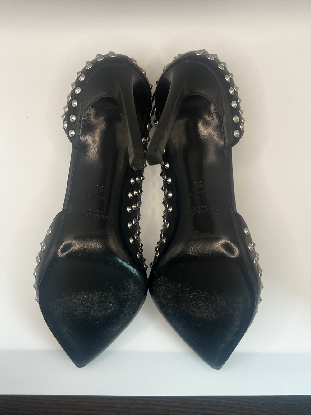 Saint Laurent Paris Black Leather Studded Pointed-Toe Pumps - Picture 6 of 6